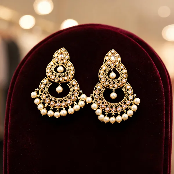 Antique_Gold_Plated_Jhumka_With_White_Pearl_White