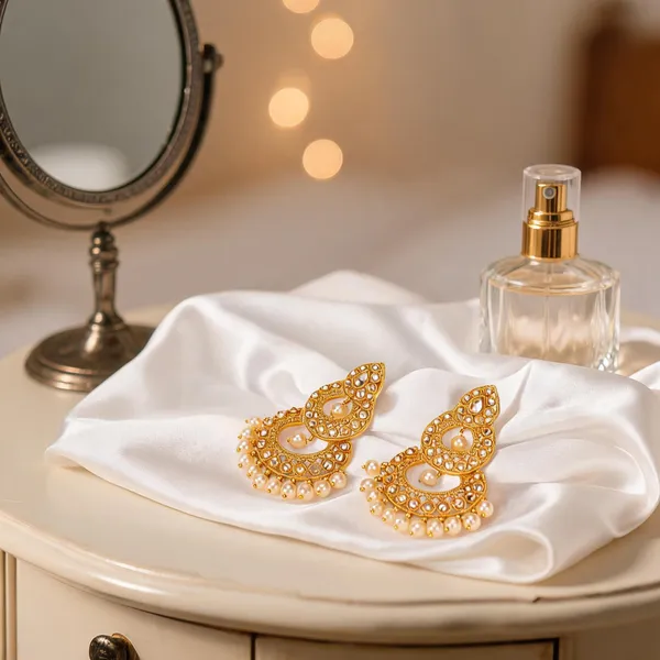 Antique_Gold_Plated_Jhumka_With_White_Pearl_White
