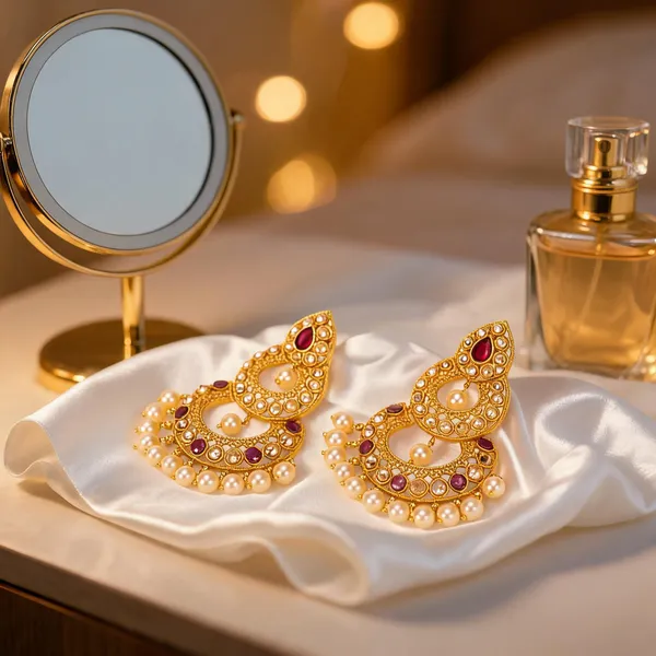 Antique_Gold_Plated_Jhumka_With_White_Pearl_Red