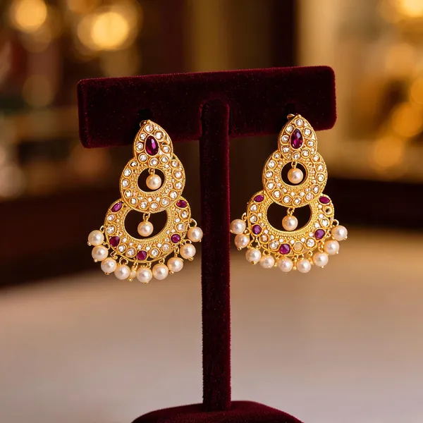 Antique_Gold_Plated_Jhumka_With_White_Pearl_Red