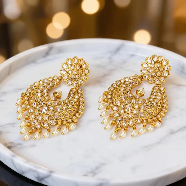 Antique_Flower_Gold_Plated_Jhumka_White