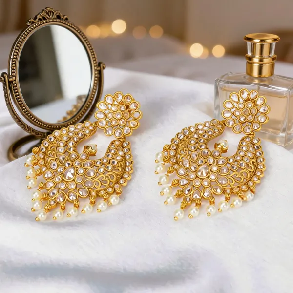Antique_Flower_Gold_Plated_Jhumka_White