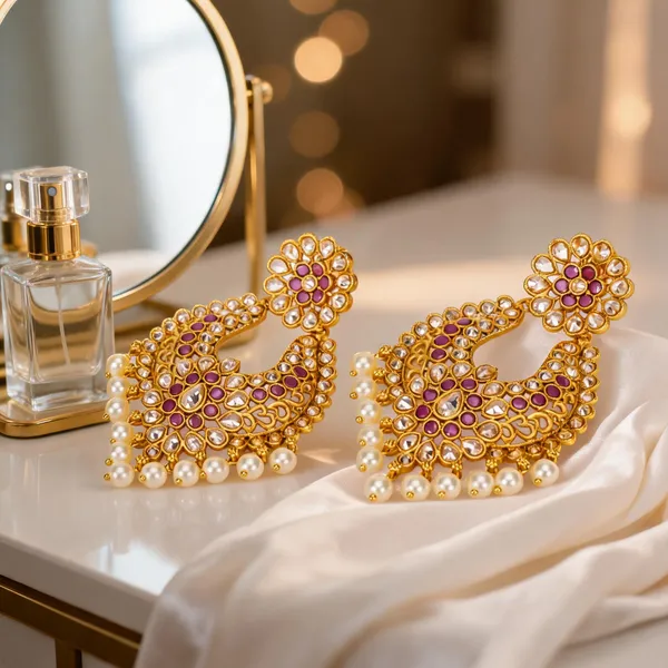 Antique_Flower_Gold_Plated_Jhumka_Red