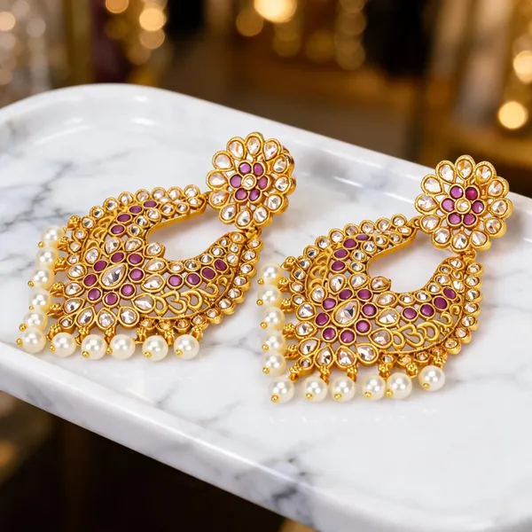 Antique_Flower_Gold_Plated_Jhumka_Red