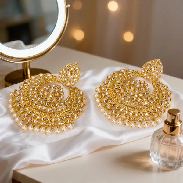 Antique_Gold_Plated_Jhumka_With_White_Stone_White