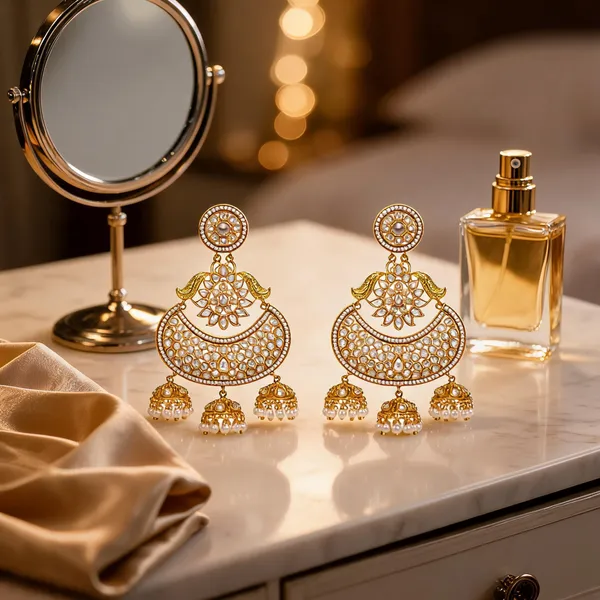 Antique_Gold_Plated_With_White_Stones_Jhumka_White