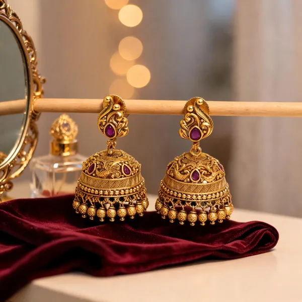 Heritage_Temple_Gold_Plated_Bridal_Jhumka_Red
