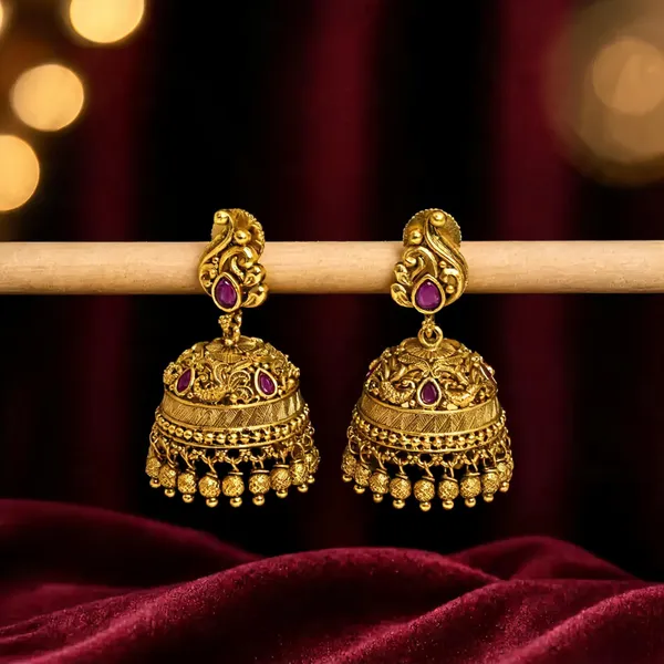 Heritage_Temple_Gold_Plated_Bridal_Jhumka_Red