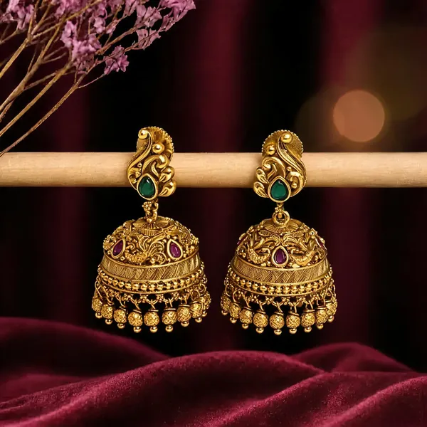 Heritage_Temple_Gold_Plated_Bridal_Jhumka_Green