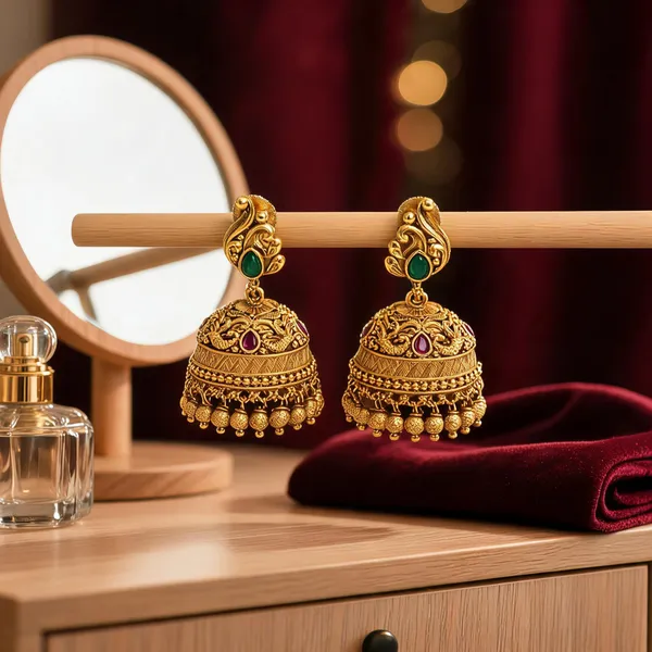 Heritage_Temple_Gold_Plated_Bridal_Jhumka_Green