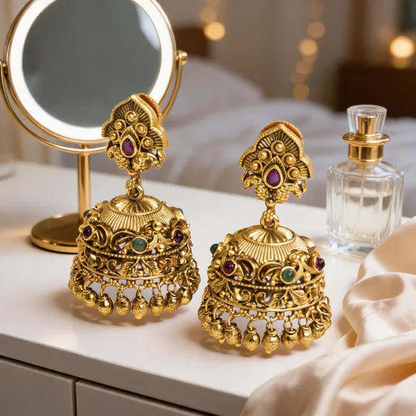 Classic_Gold_Plated_Jhumka_Green