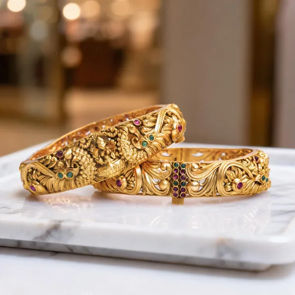 Divine_Lakshmi_Antique_Gold_Plated_Temple_Bangle_Green