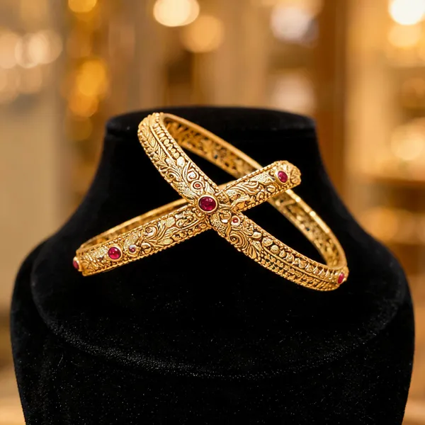 Peacock_Gold_Plated_Temple_Bangle_Red_Pack_Of_2