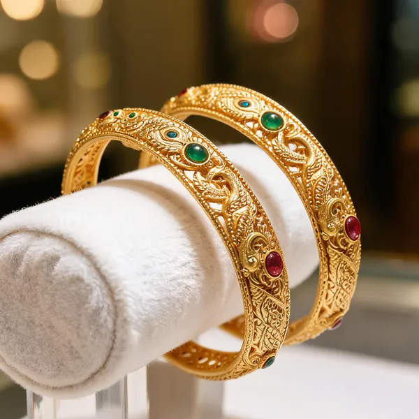 Peacock_Gold_Plated_Temple_Bangle_Green_Pack_Of_2
