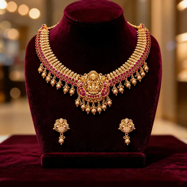 Gold_Lakshmi_Temple_Necklace_Set_Red