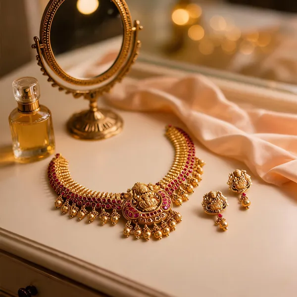 Gold_Lakshmi_Temple_Necklace_Set_Red