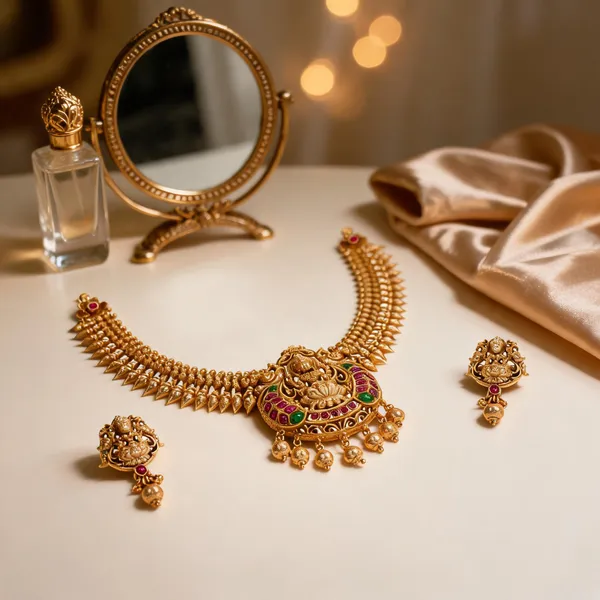 Gold_Lakshmi_Temple_Necklace_Set_Green