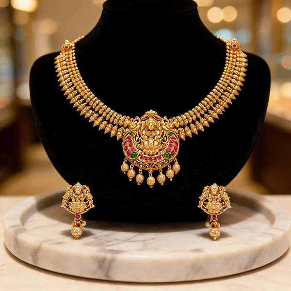 Gold_Lakshmi_Temple_Necklace_Set_Green