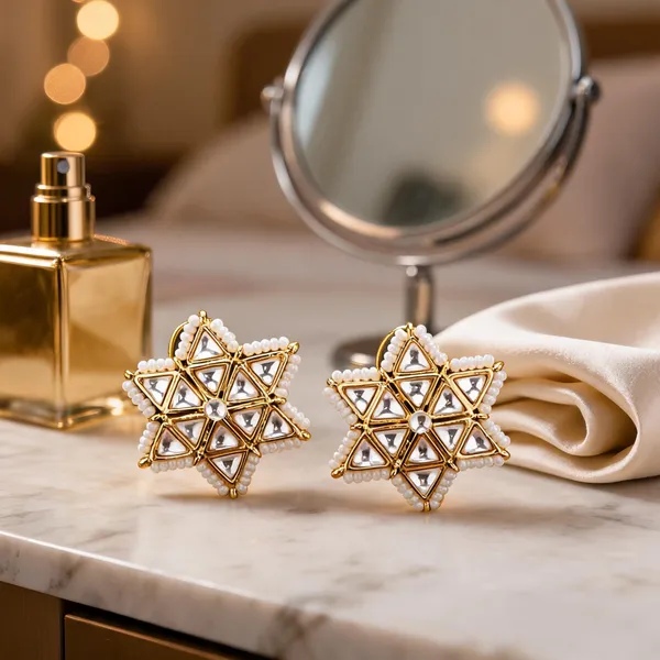 Antique_Gold_Plated_Star_Shaped_Earring_White