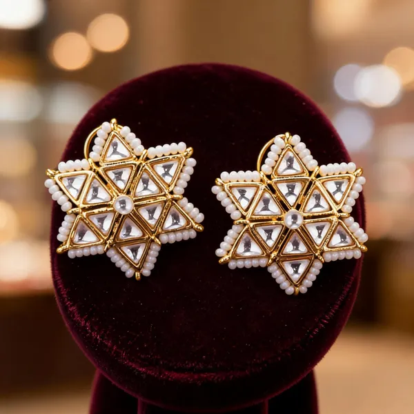 Antique_Gold_Plated_Star_Shaped_Earring_White