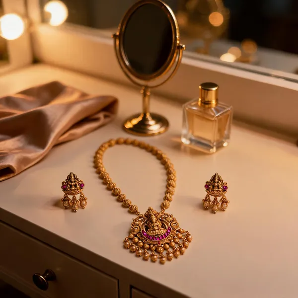 Lakshmi_Mata_Pendant_Set_Red