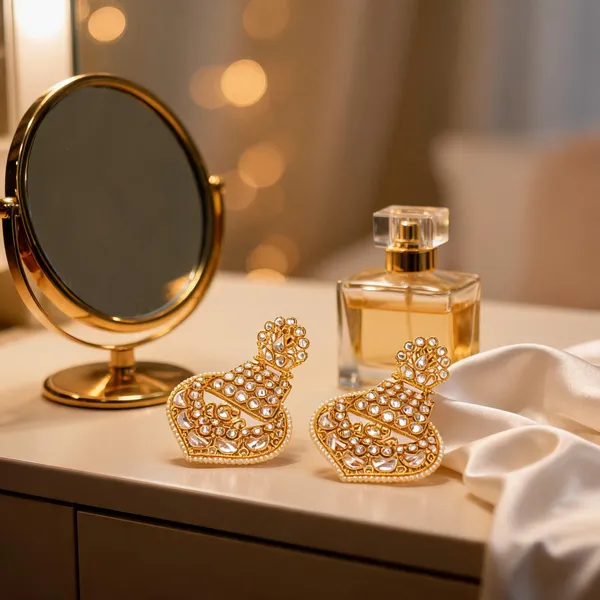 Antique_Gold_Plated_Long_Jhumka_White