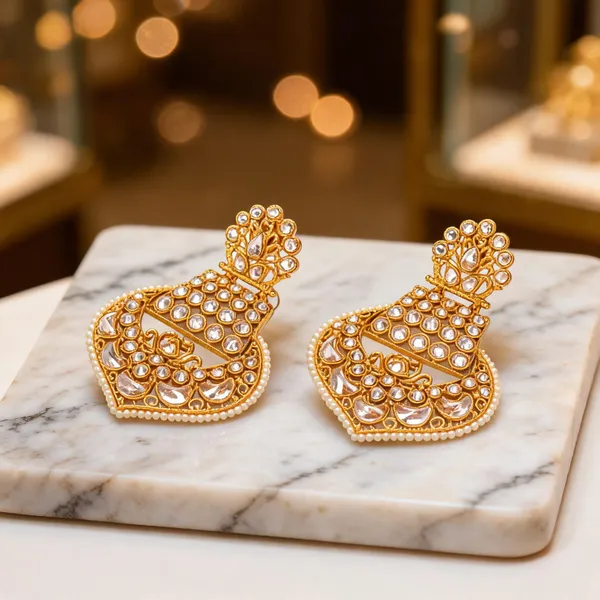 Antique_Gold_Plated_Long_Jhumka_White