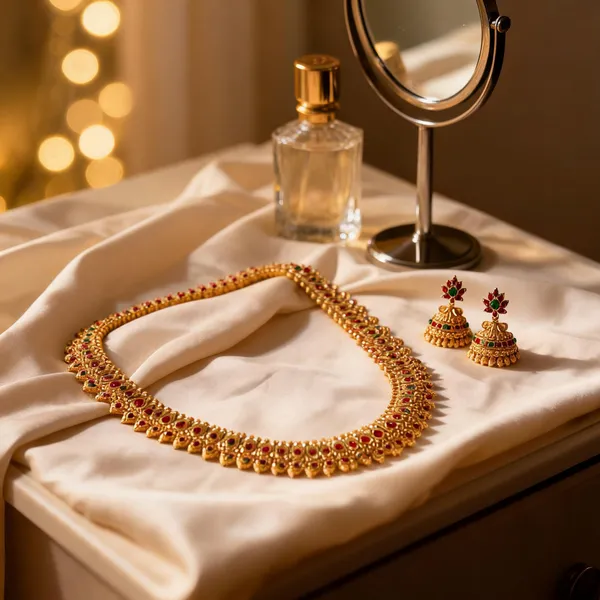 Antique_Gold_Plated_Long_Necklace_Set_Green
