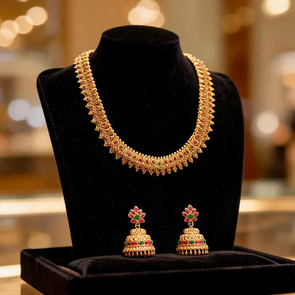 Antique_Gold_Plated_Long_Necklace_Set_Green
