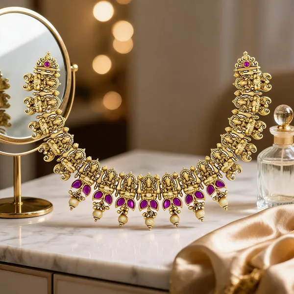 Antique_Elegant_Temple_Necklace_Set_Red