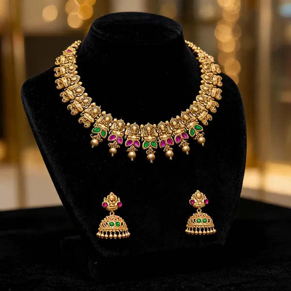 Antique_Elegant_Temple_Necklace_Set_Green