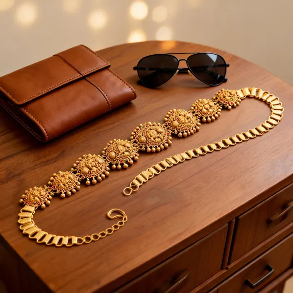 Gold_Plated_Antique_Temple_Style_Waist_Belt_Green