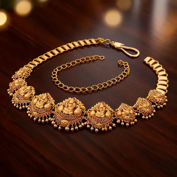 Gold_Plated_Antique_Temple_Style_Waist_Belt_Green