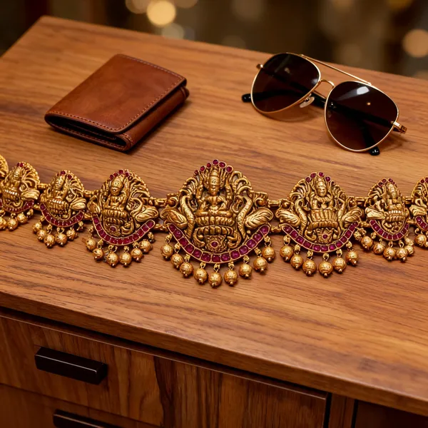 Intricately_Designed_Waist_Belt_In_Antique_Gold_Finish_Red