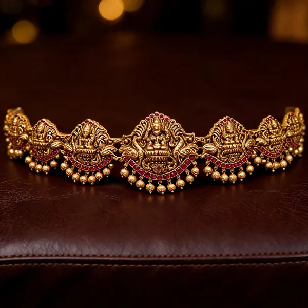 Intricately_Designed_Waist_Belt_In_Antique_Gold_Finish_Red