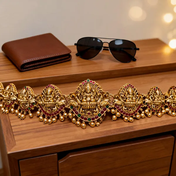 Intricately_Designed_Waist_Belt_In_Antique_Gold_Finish_Green
