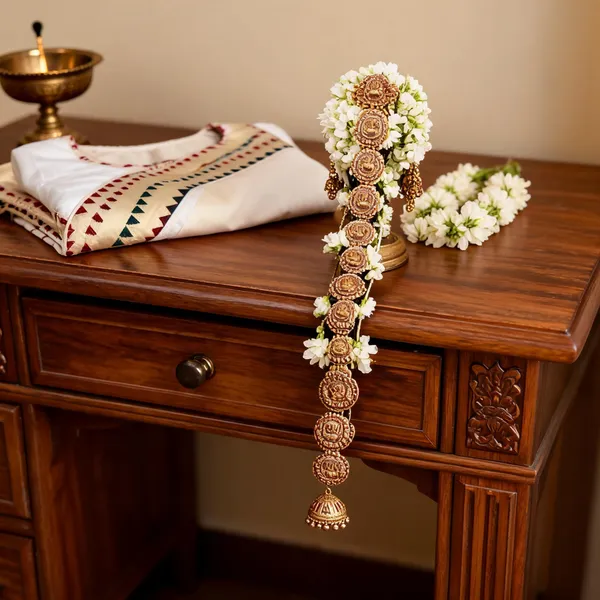 Stunning_Gold_Plated_Lakshmi_Hair_Choti_With_Antique_Finish_Red