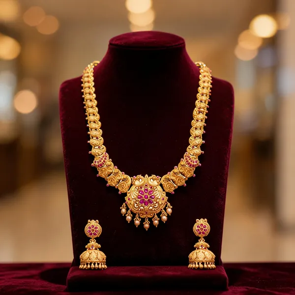 Majestic_Temple_Inspired_Long_Necklace_Set_Red