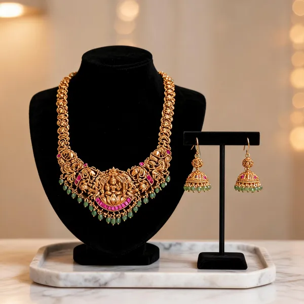 Divine_Lakshmi_Gold_Plated_Temple_Necklace_Set_Red