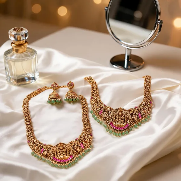 Divine_Lakshmi_Gold_Plated_Temple_Necklace_Set_Red