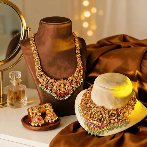Divine_Lakshmi_Gold_Plated_Temple_Necklace_Set_Green