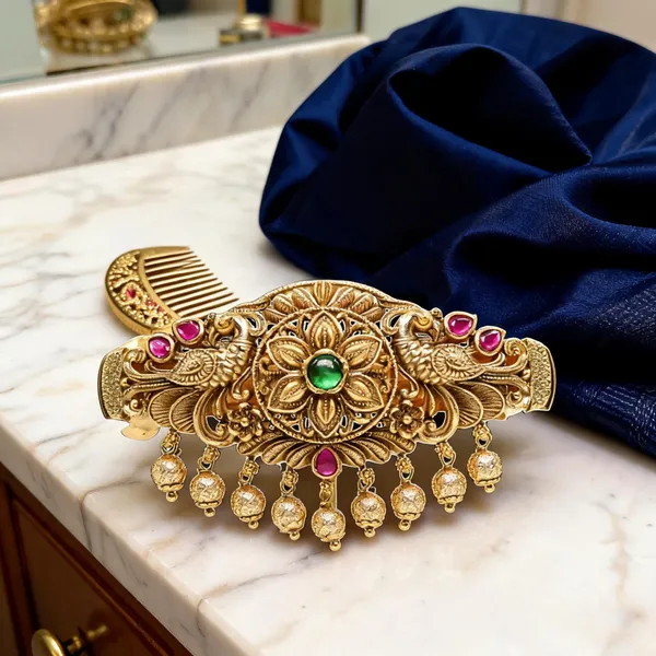 Peacock_Flower_Design_Hair_Clip_Green