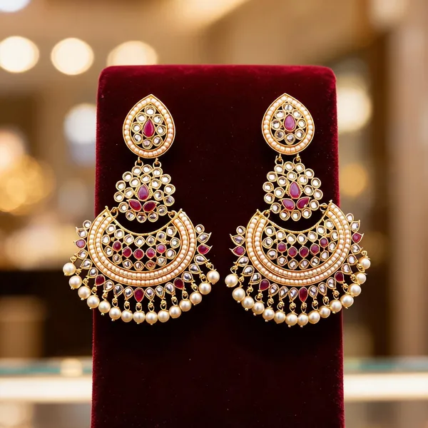 Antique_Flower_Gold_Plated_Jhumka_Red