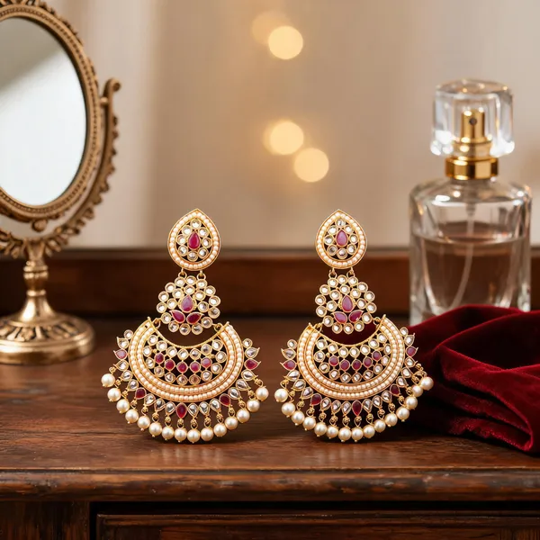 Antique_Flower_Gold_Plated_Jhumka_Red