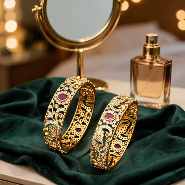 Gold_Plated_American_Diamond_Bangle_Red