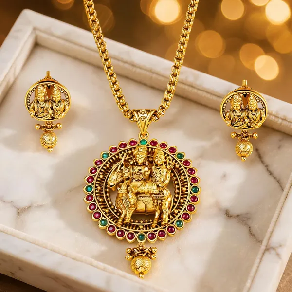 Divine_Shiv_Parvati_Gold_Plated_Pendant_Set_Green