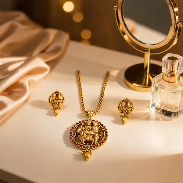 Divine_Shiv_Parvati_Gold_Plated_Pendant_Set_Green
