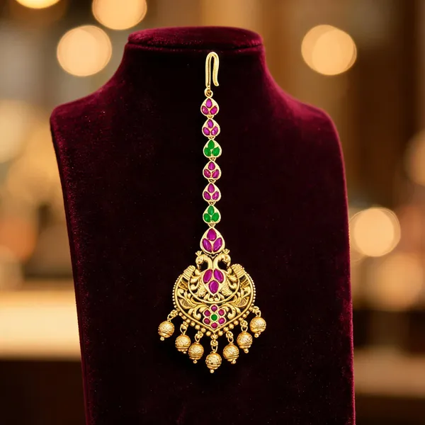 Stunning_Gold_Plated_Peacock_Maang_Tikka_Green