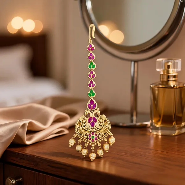 Stunning_Gold_Plated_Peacock_Maang_Tikka_Green