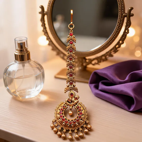 Antique_Gold_Plated_Maang_Tikka_Red